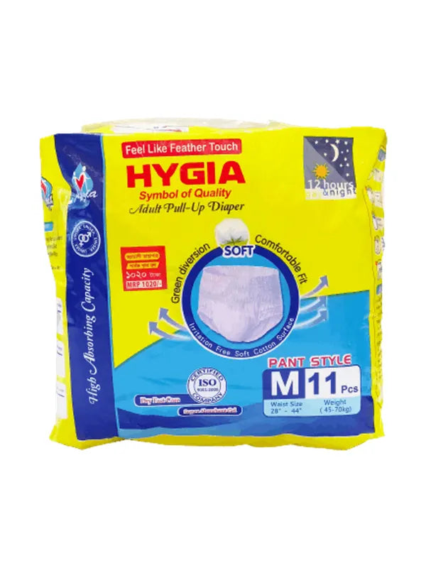 Hygia adult diaper pull-ups Pant style M (28-44 inch) (45-70 kg) 11 PCs