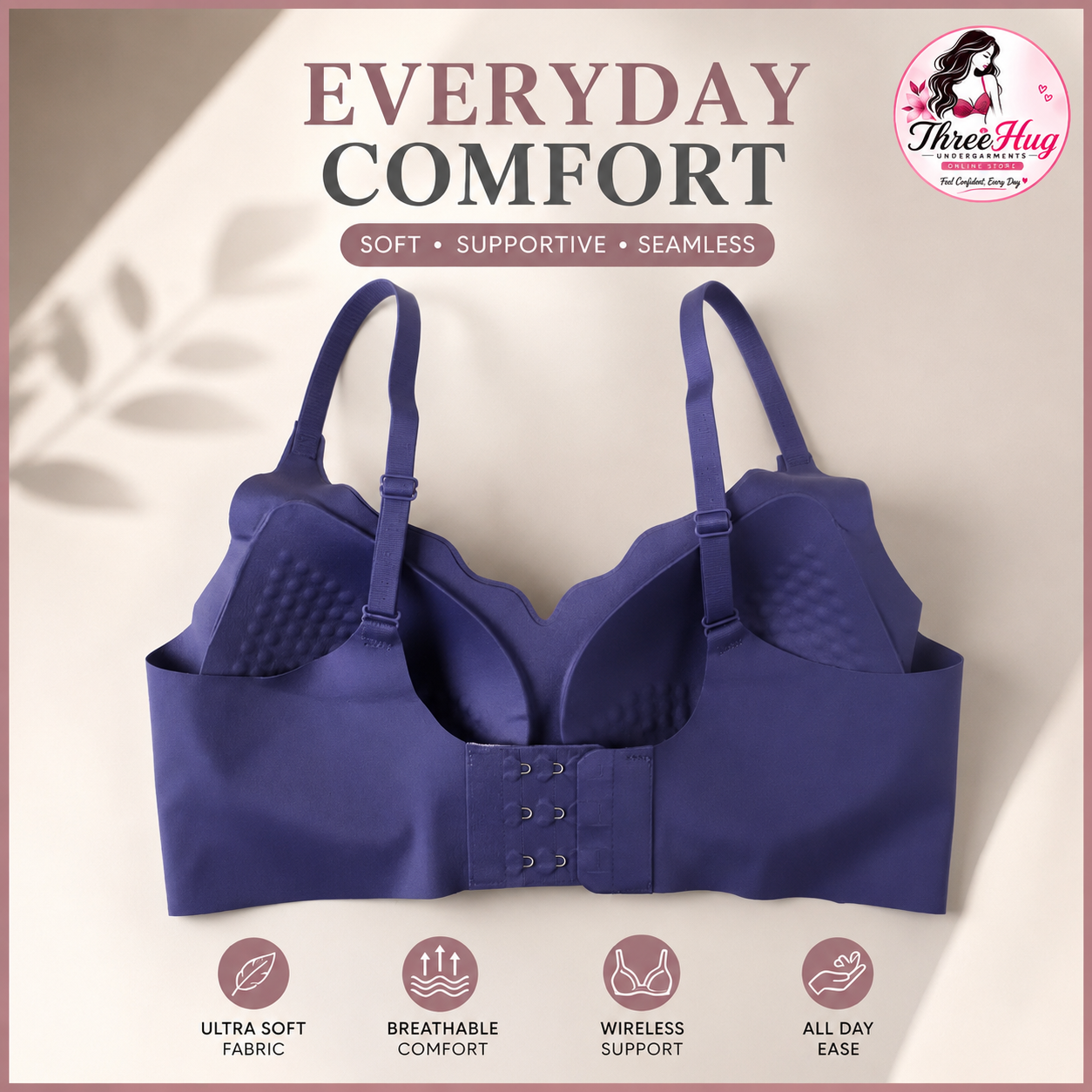 Women's Seamless Comfort Bra | Soft Stretch Molded Cup Bra with Adjustable Straps