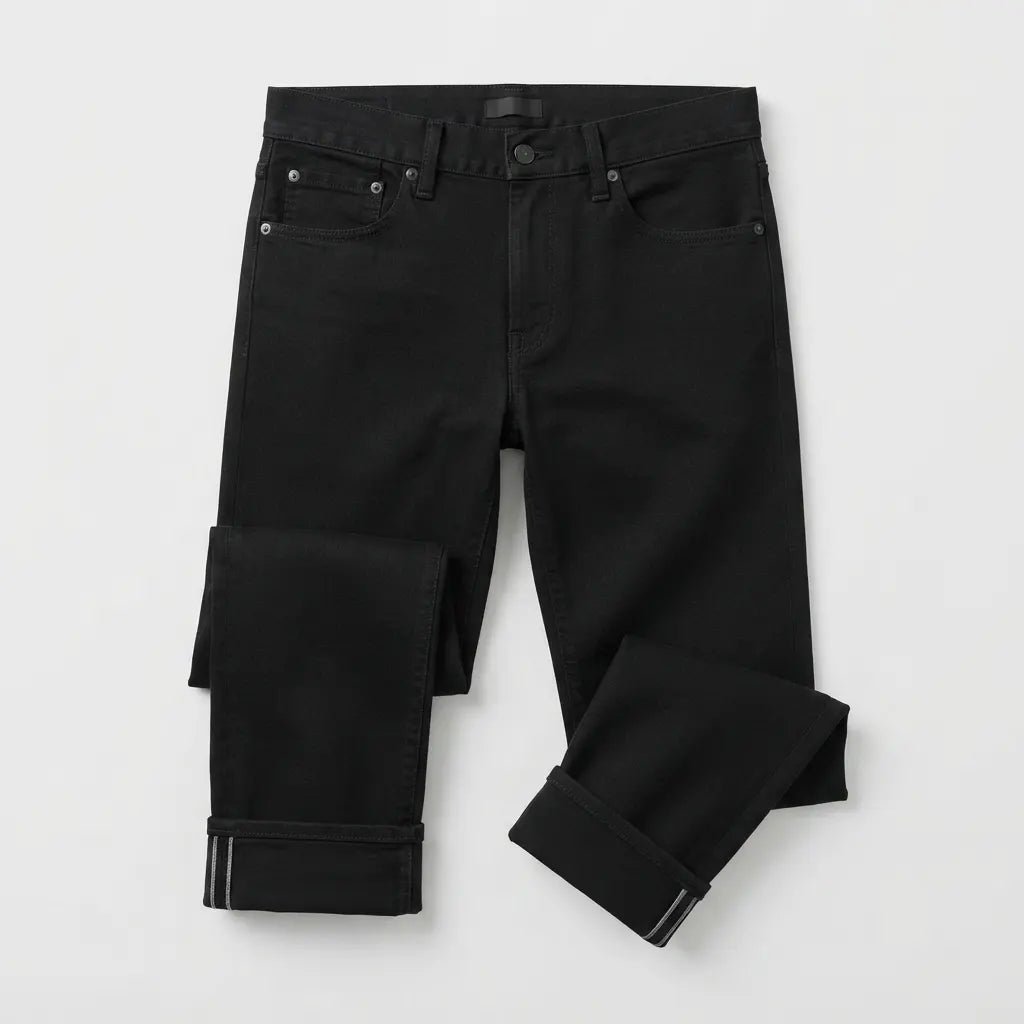 Pure Black Authentic Japanese Selvedge Slim Straight Fit Jeans