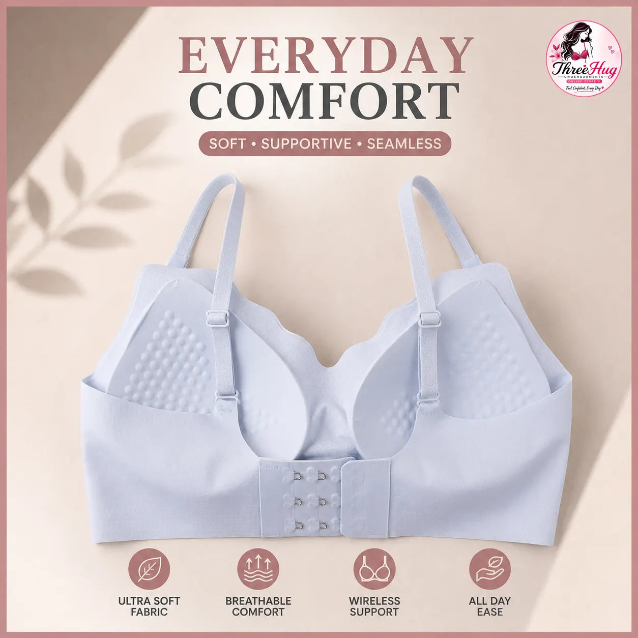 Women's Seamless Comfort Bra | Soft Stretch Molded Cup Bra with Adjustable Straps