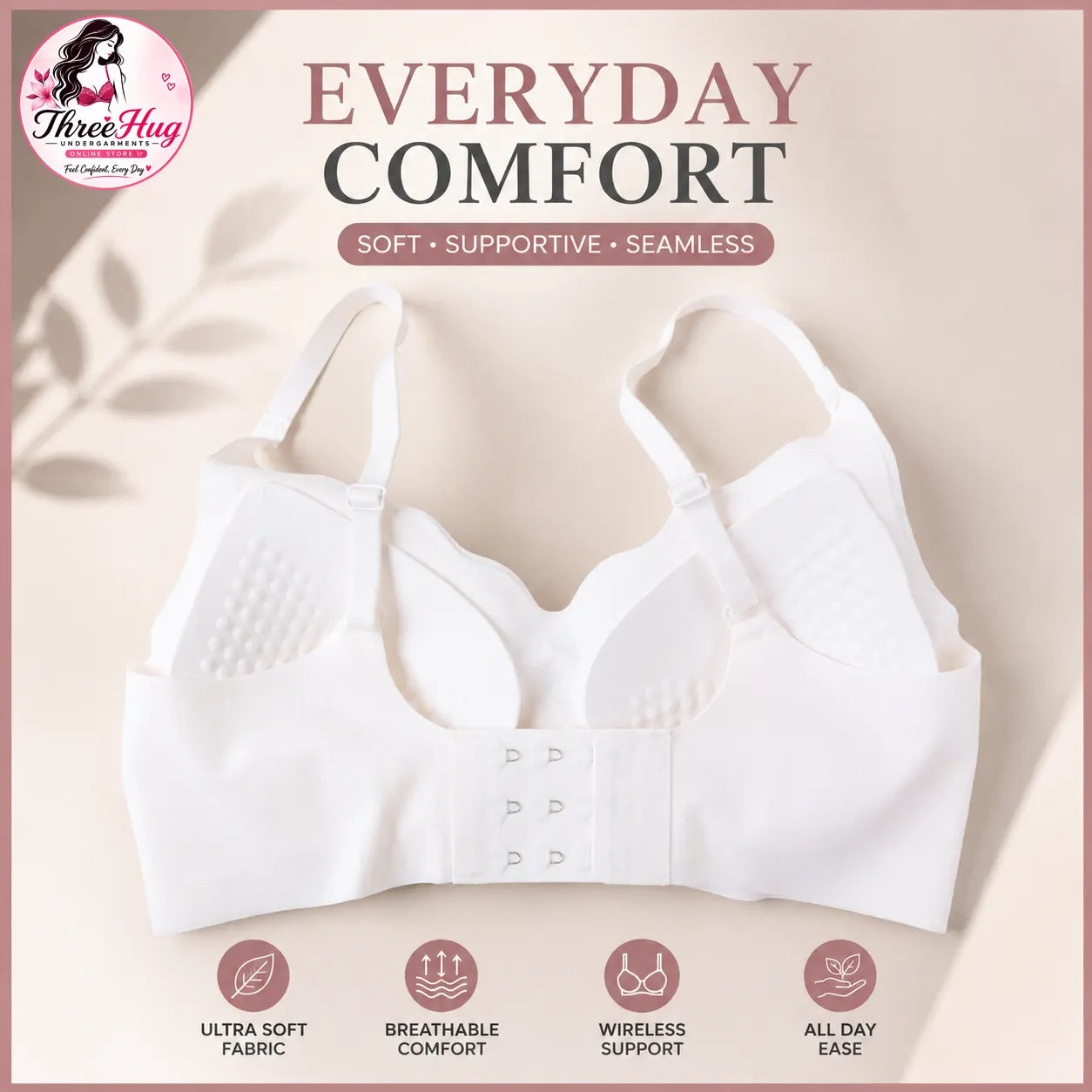 Women's Seamless Comfort Bra | Soft Stretch Molded Cup Bra with Adjustable Straps