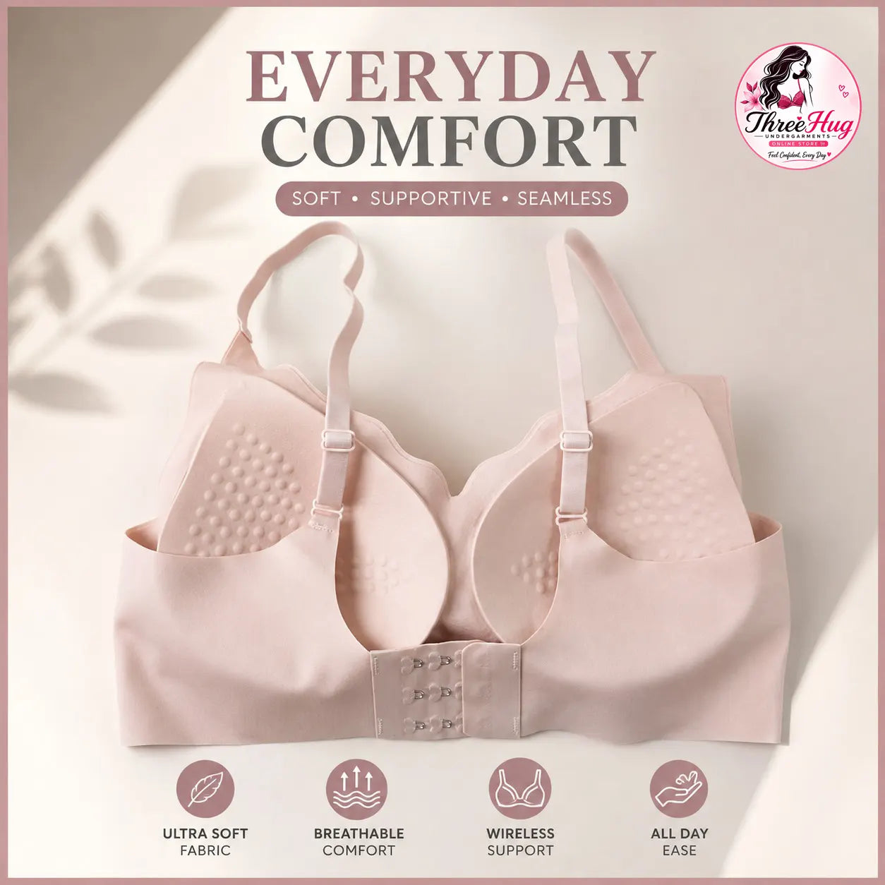 Women's Seamless Comfort Bra | Soft Stretch Molded Cup Bra with Adjustable Straps